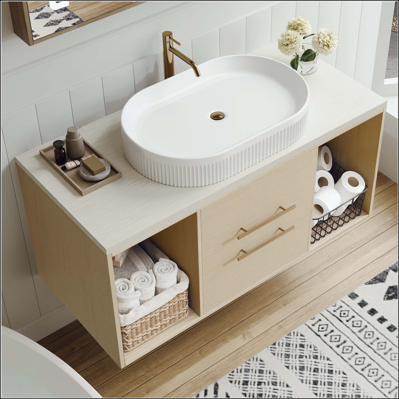 39.3" Wall-Mounted Bathroom Vanity with Oval Ceramic Sink