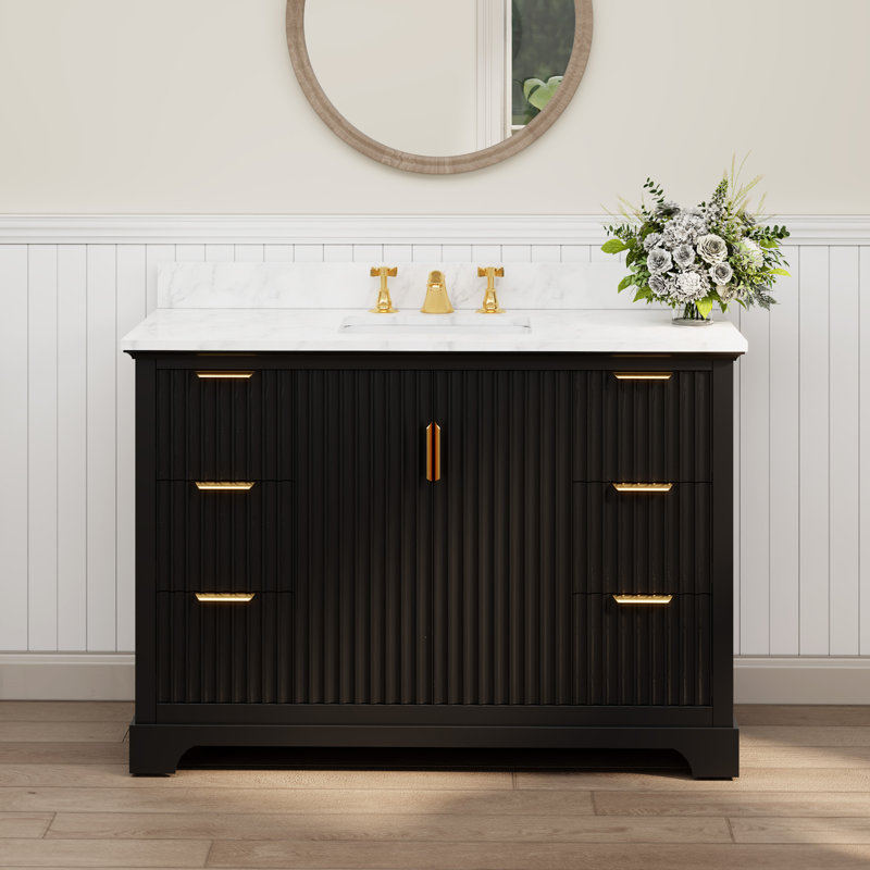 Barnhart 48" Fully Assembled Single Bathroom Vanity with Engineered Stone Top, Ceramic Sink, Hand Paint, Black