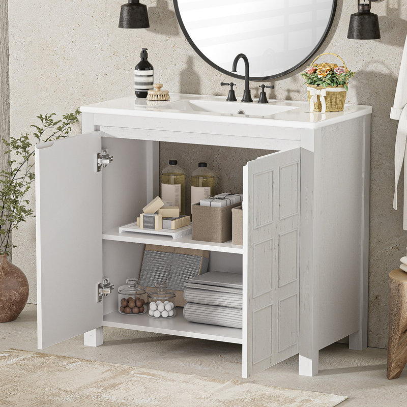 Rangement pour meuble-lavabo 36 po avec lavabo en céramique, Blanc antique