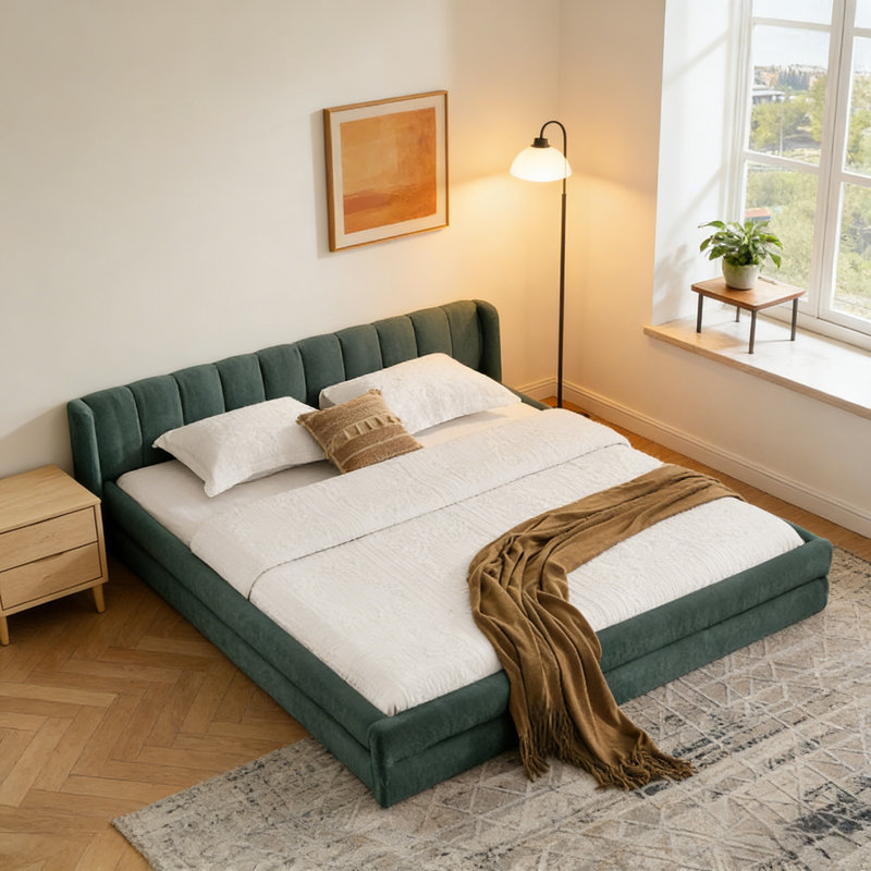 Structure de lit très grand rembourré 78 po avec tête de lit, lit plateforme en tissu de chenille, revêtement confortable et doux pour la chambre à coucher