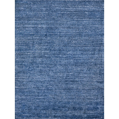 Exquisite Rugs Plush Hand-Knotted Wool/Viscose Dark Blue Area Rug