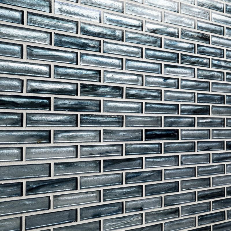 Blue Mirage Brick 12 in. x 12 in. Glossy Glass Mosaic Wall Tile
