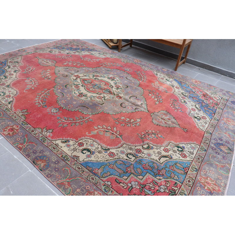 Tapis Oushak marocain rétro fait à la main en rouge éclatant surdimensionné turc