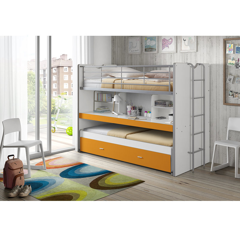 Storage Kids Bed with Trundle Bed, Orange