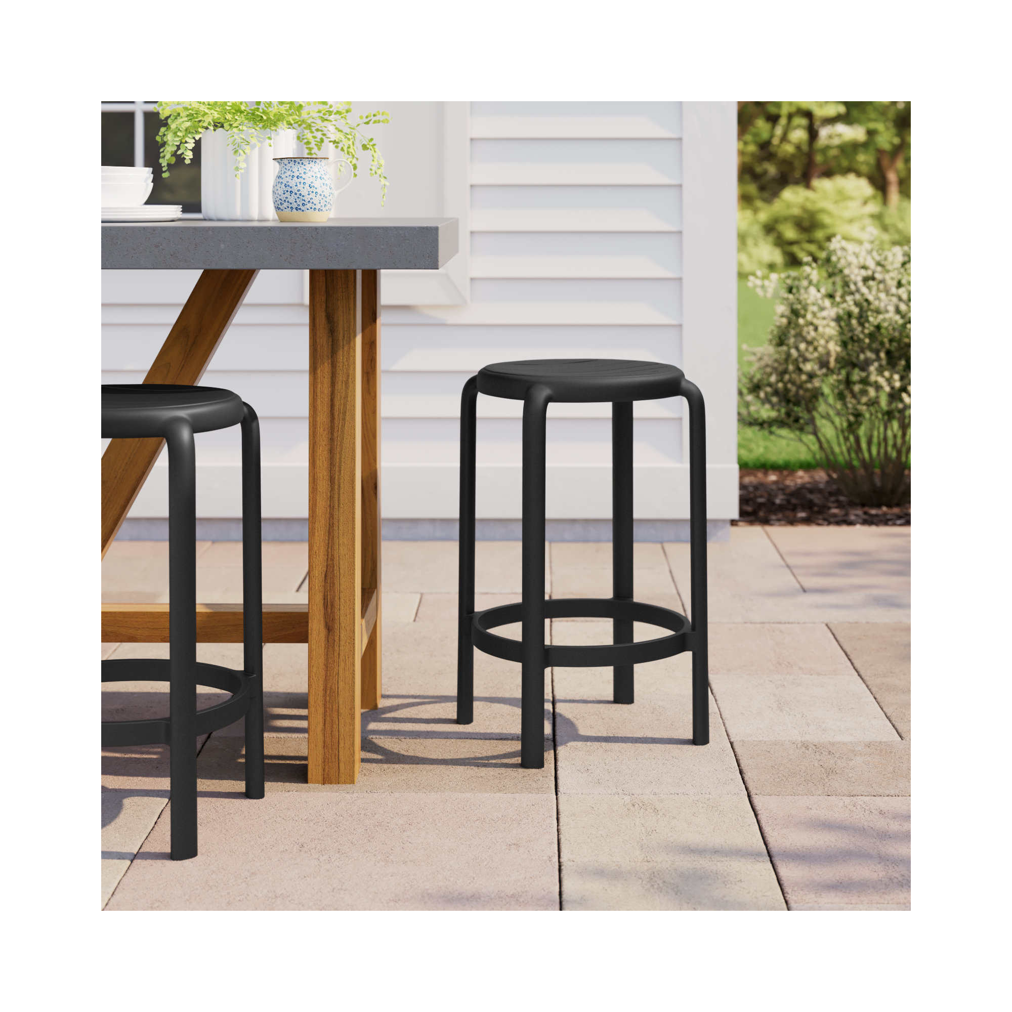 Awan Backless Outdoor Bar Stool, 25.75", Black