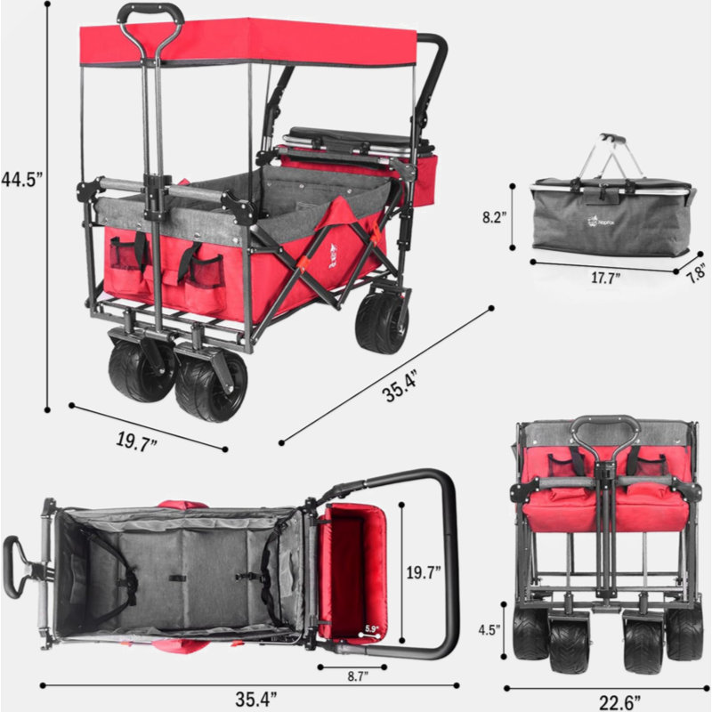 Chariots pliables avec wagons de 140 L pliables avec auvent amovible, chariot pliable avec roues pour tout-terrain avec frein, chariot pliable avec sac isotherme, pour le camping
