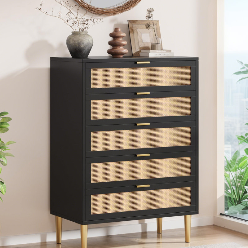 Commode 5 tiroirs en rotin, 44 po