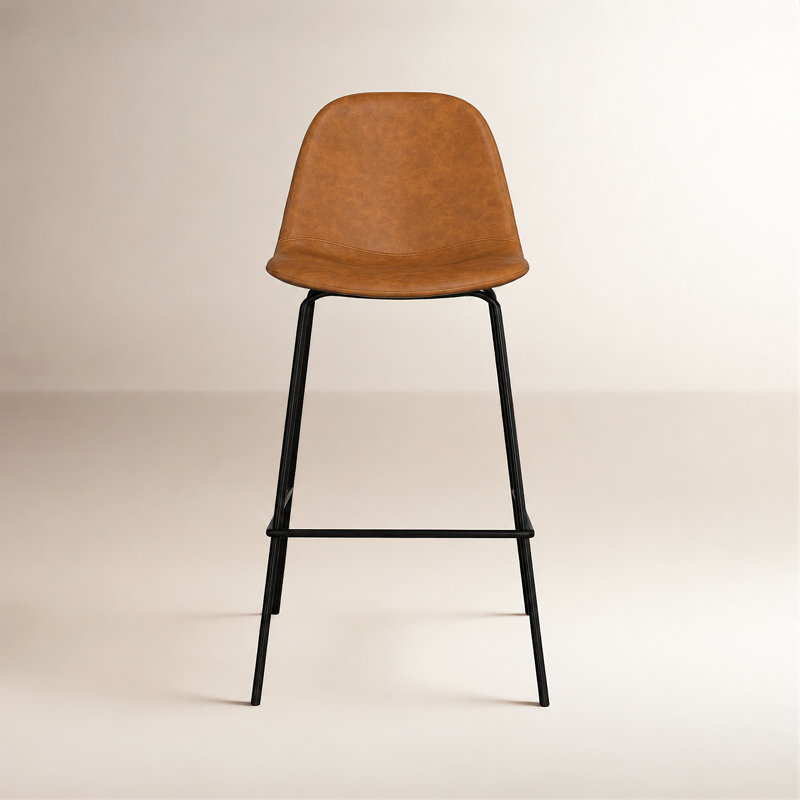 Tabouret de bar et de comptoir en cuir Kody, Tabouret de comptoir (siège d'une hauteur de 23,7, Cuir végétal brun clair