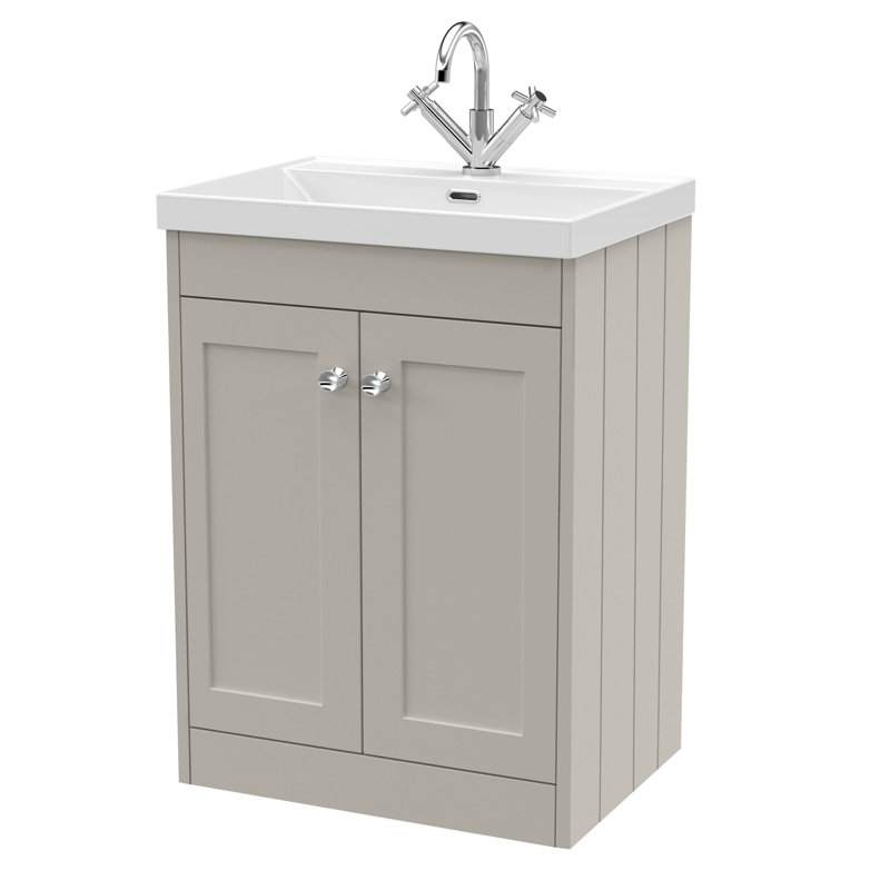 Old London Ashwick Pebble Grey 600mm Floorstanding 2-Door Unit With Basin 1 Tap Hole, Pebble Grey
