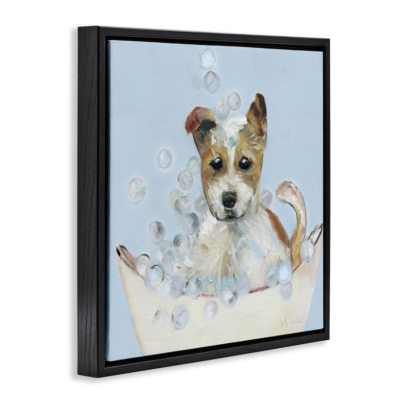 Cadre flottant pour chiot Fun Bubbles, design par Sally Swatland, H 18 po x l 18 po, Cadre flottant noir de jais