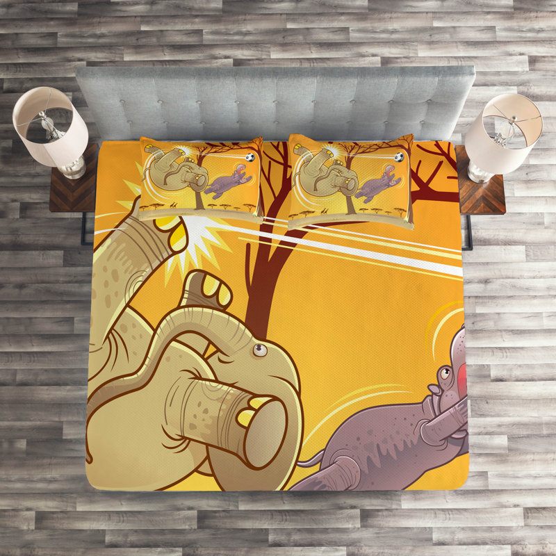 Elephant Polyester Coverlet, King Bedspread + 2 Shams