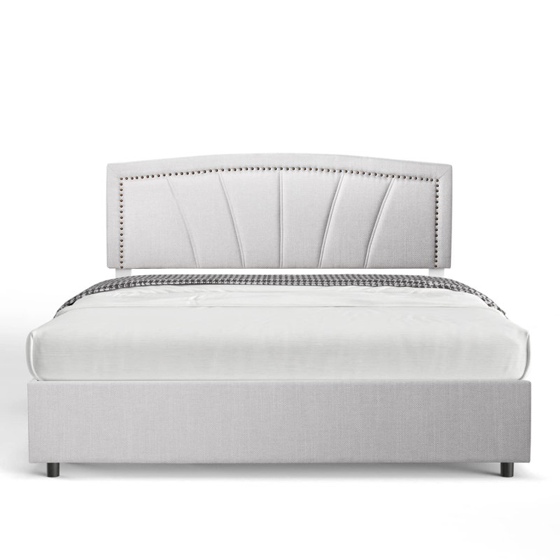 Full Size Storage Bed Frame Upholstered Low Profile Traditional Platform With Tufted And Nail Headboard/no Box Spring Needed/4 Pull Out Drawers/white Faux Leather…