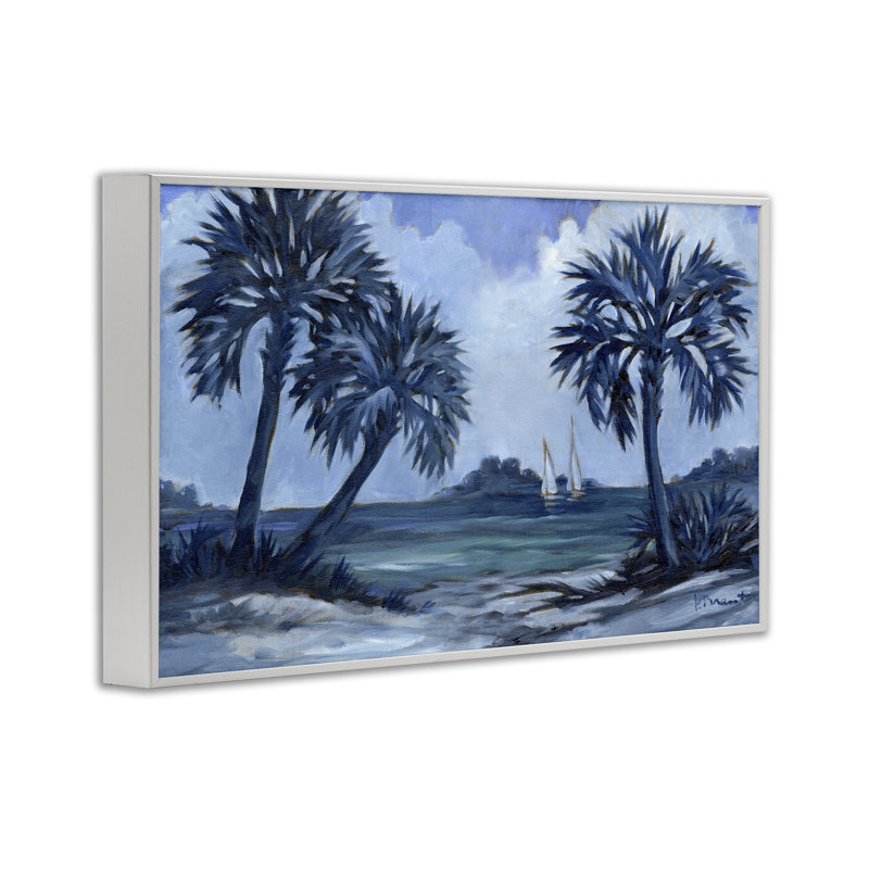 Indigo Palms Impressions, estampe numérique encadrée par Paul Brent, Giclée encadrée blanc bord de mer, H 16 po x l 24 po