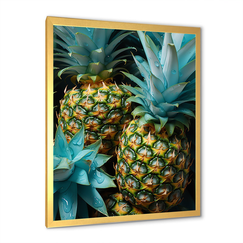 «Green Pineapple Paradise I», art mural ananas, H 32 po x l 24 po x P 1 po, Cadre doré simple