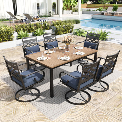 6 - Person Metal Patio Dining Set With Rectangular Table , Cushions Included
