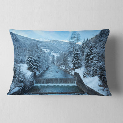 Landscape Photography Winter Mountain Stream Lumbar Pillow
