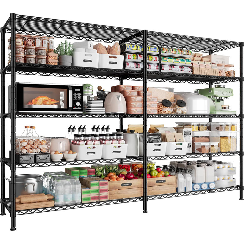 Marlia Steel Height -Adjustable Storage Rack Heavy Duty Shelving Unit, Black, 4Tiers 72" H x 60" W x 14" D