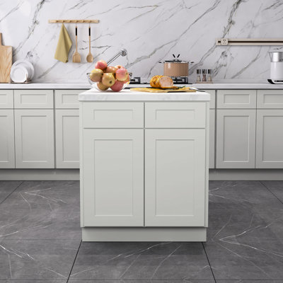 Base d'armoire de cuisine en contreplaqué gris, 33 po x 24 po x 34,5 po, base spacieuse, fonction silencieuse