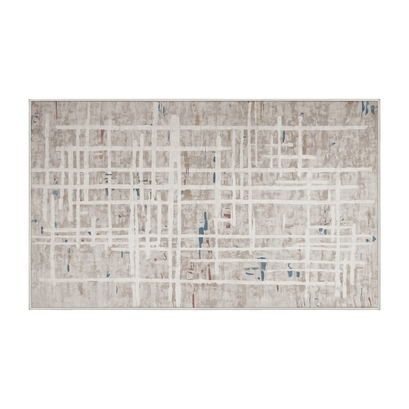 Machine Washable Beige Area Rug, Runner 2' x 4'