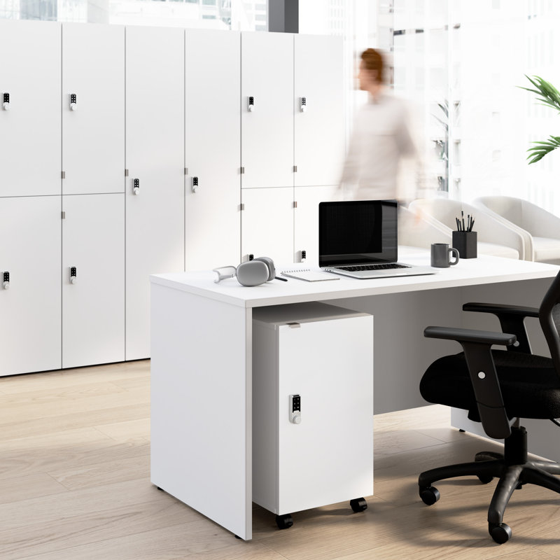 Bush Business Furniture Assure Mobile File Cabinet With Drawer, Door, And Keypad Lock, White