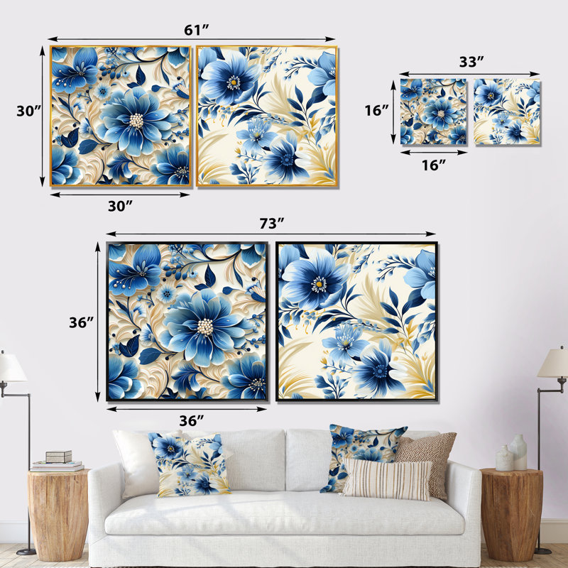 Bardane - ensemble de 2 impressions murales florales, H 36 po x l 73 po x P 1,5 po, Toile tendue