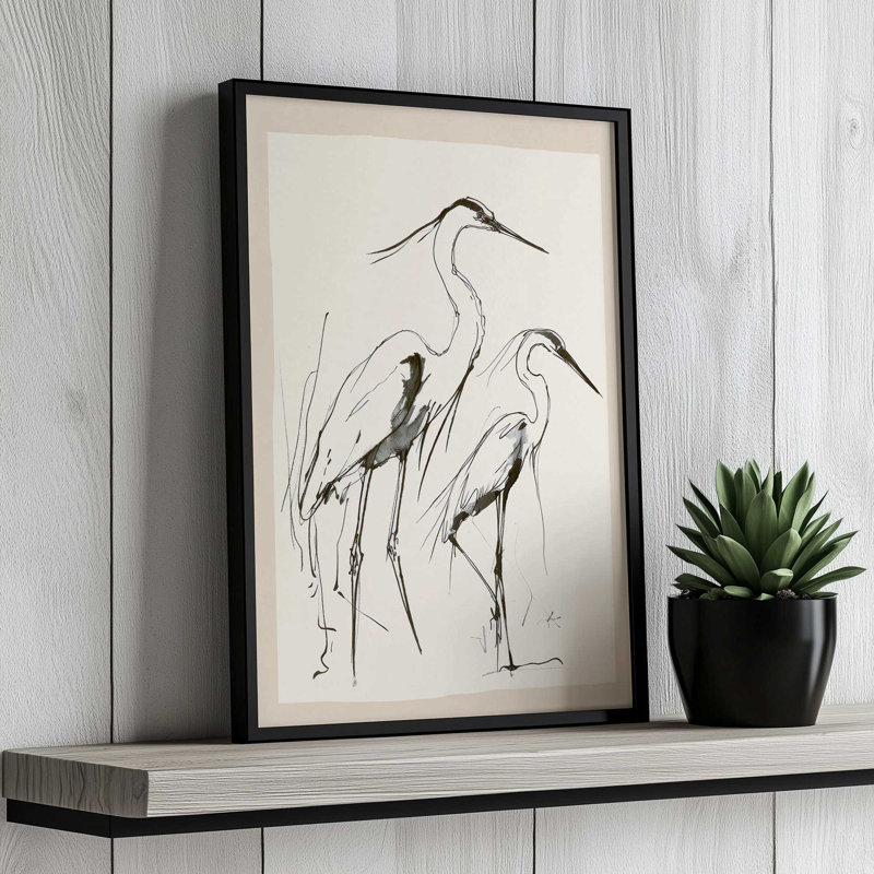 «Two Herons» par Nadja, reproduction d'art sur toile, H 16 po x l 12 po, Doré