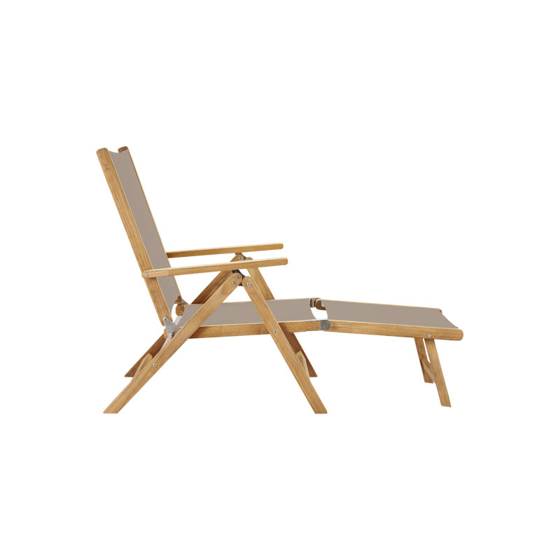 Aquitania Teak Outdoor Folding Lounge Deck Chair In Black, Tan 