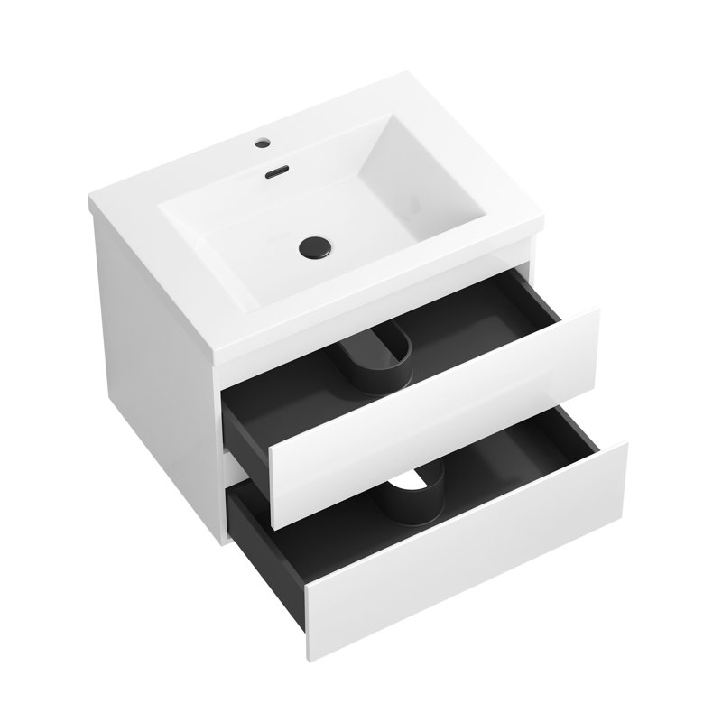 Ensemble de meuble-lavabo mural 29,5 "avec lavabo et deux tiroirs (robinet non inclus), entièrement assemblé, Blanc, 29.5"