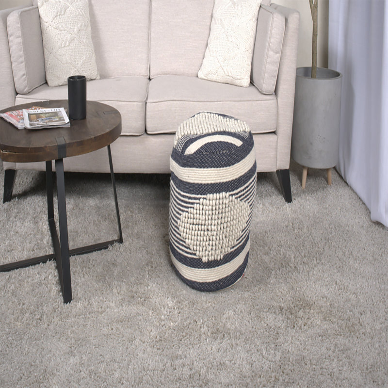 Diamond Handcrafted Fabric Cylindrical Pouf, Blue Fabric