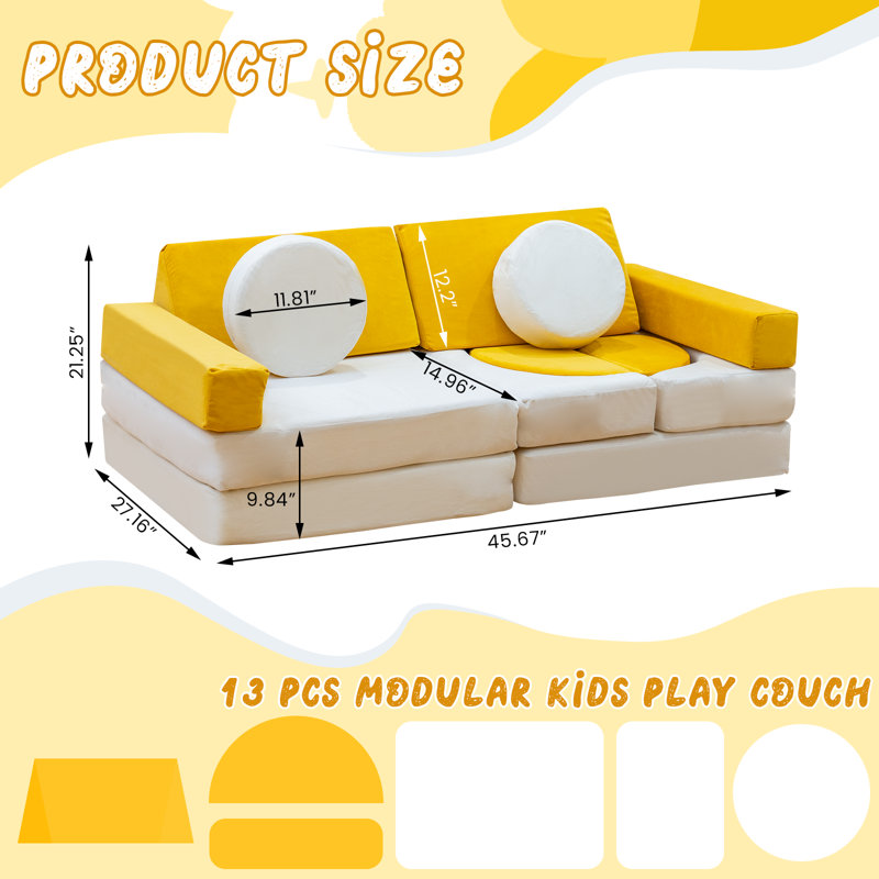 Play Couch, Detachable Modular Play Couch, Floor Sofa For Living Room, Convertible Foam And Floor Cushion Sofa, DIY Creativing Playroom Seating & Booth Furniture For Bedroom, Game Room