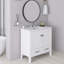 36 pouces Meuble-lavabo blanc avec lavabo en céramique | Double tablettes de rangement et tiroir divisé | Portes à fermeture en douceur | Armoire de salle de bain avec rangement spacieux | Cadre en bois massif-1932405814