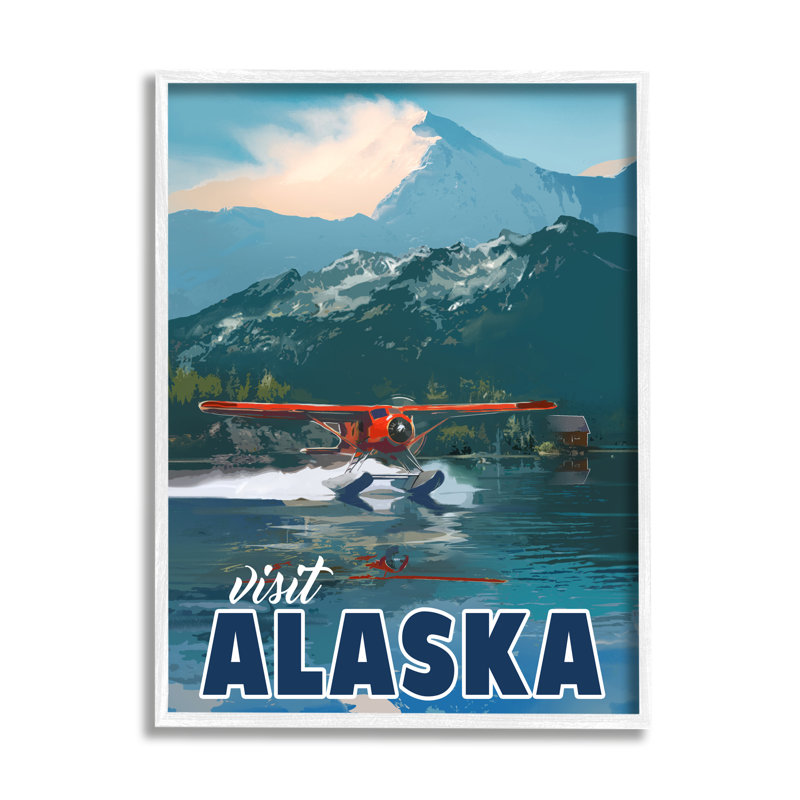 Visitez l'atterrissage d'un hydravion en Alaska, H 30 po x l 24 po x P 1,5 po, Giclée encadrée blanc bord de mer