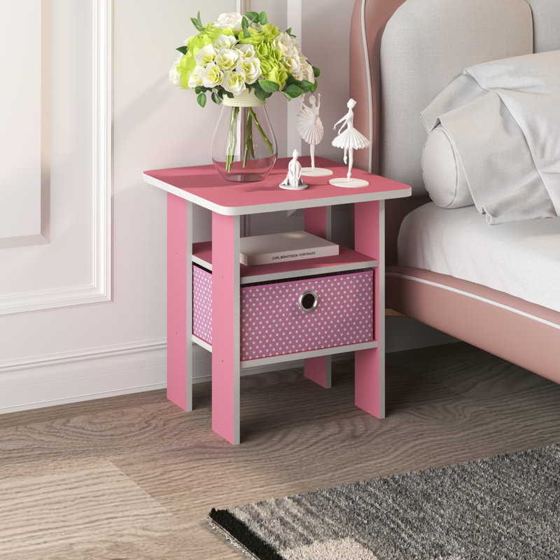 Table de chevet moderne en bois 15,51 po x 15,5 po x 17,52 po avec tiroir et tablette, Rose, Rose