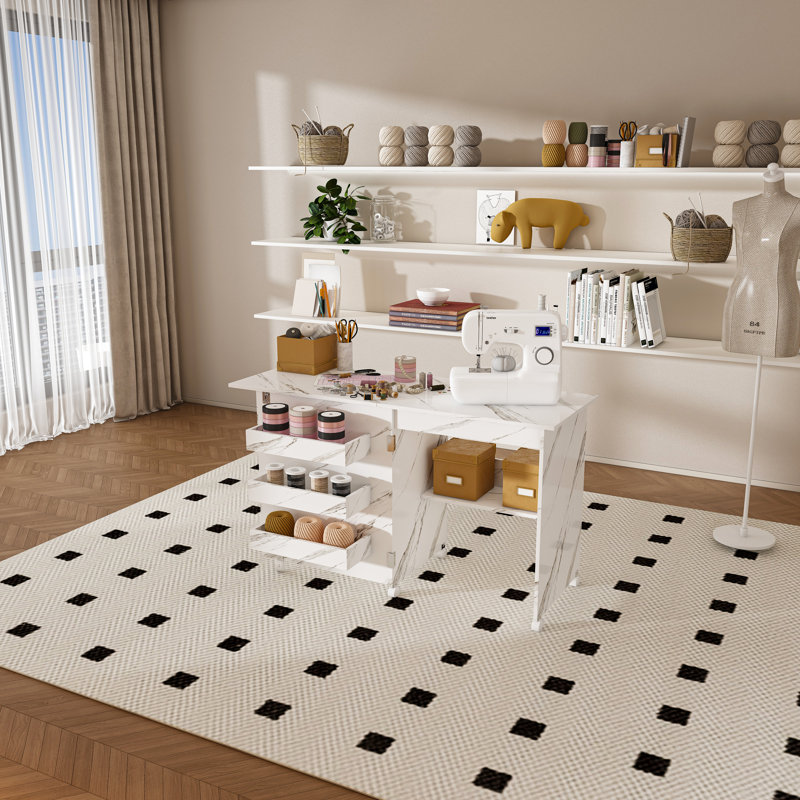 Table de couture pliante Casen 4-en-1 avec roues et tablettes verrouillables