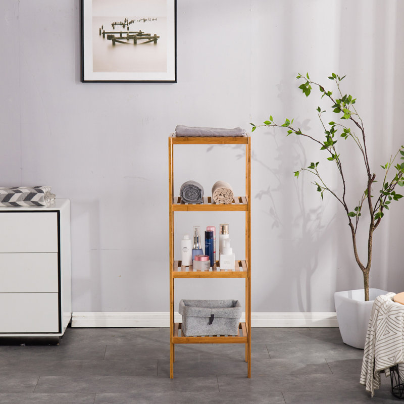 Étagères de salle de bain autoportantes en bois massif l 14,57 po x H 43,31 po x P Lundon