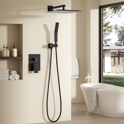 Wall Mounted Shower System with 12-Inch Raincan Shower Head and Handheld Shower Combo