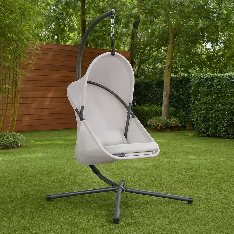 Balancelle d'extérieur à œufs Cery, support pliable, coussin gris clair, Blanc