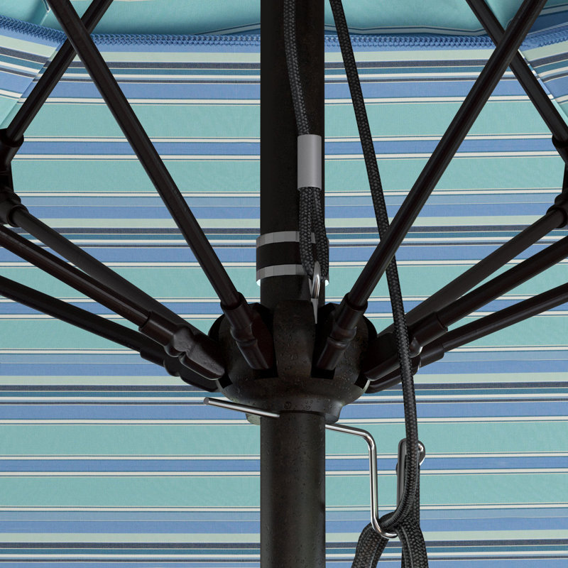 Parasol de patio blanc mat 11 pi., Rayures bleues