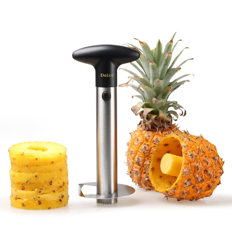 Déchiqueteuse à ananas Deiss Pro - Acier inoxydable 2 en 1 Outil à couper les ananas et à rôtir Cuisine - Extracteur à ananas et outil à trancher - Outil à couper les fruits, trancheuse à ananas et à rôtir - Va au lave-vaisselle