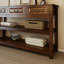 Console en bois avec 3 tiroirs, façades de tiroirs encastrées en bois aggloméré avec poignées en métal antique rétro, 2 tablettes de rangement ouvertes