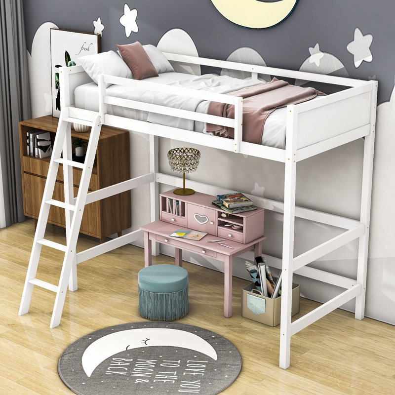 Kids Twin Loft Bed, White