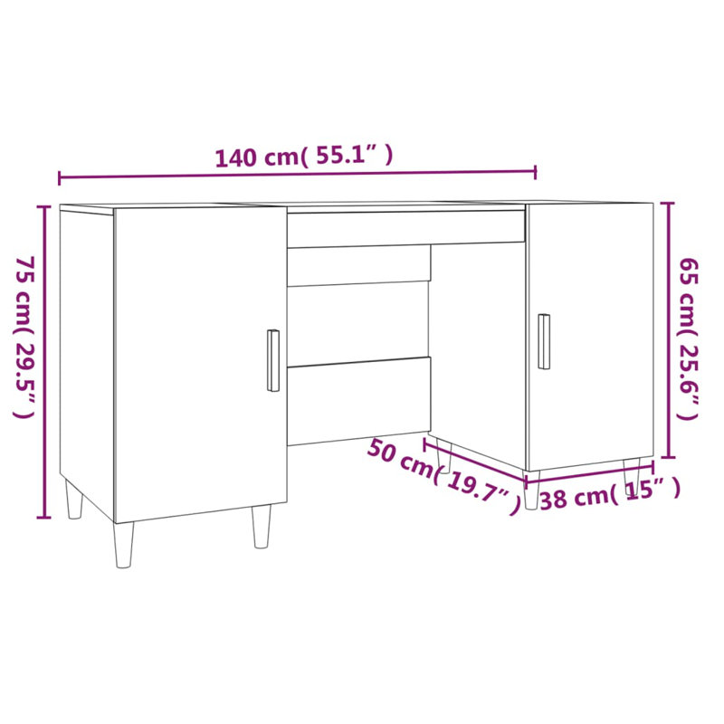 140Cm W Rectangular Computer Desk, Sonoma Oak