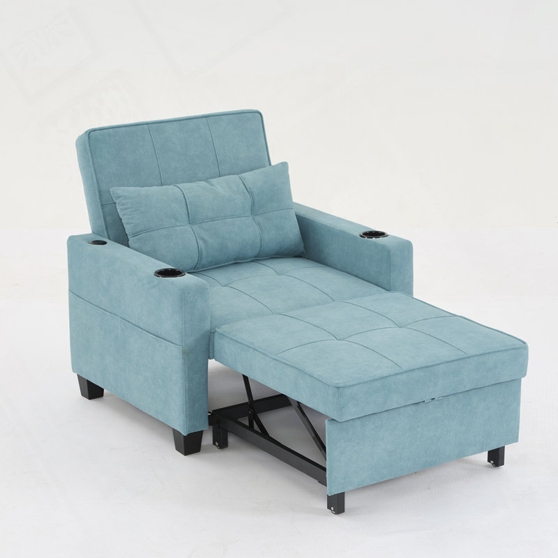 Fauteuil convertible convertible avec ports USB, Tissu bleu Tech