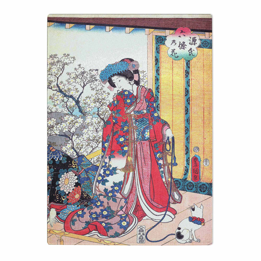Tempered Glass Geisha with a Cat by Utagawa Kunisada Chopping Board