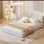 Grand lit plateforme tapissier avec tissu en velours, lit au sol avec cadre uni, beige-274636742
