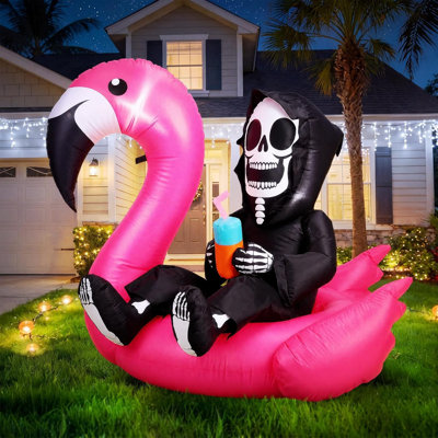 4 Ft Summer Halloween Inflatable Decorations Blow Up Yard Death Decors With Colorful Rotating LED Lights Death Figure Flamingo For Holiday Summer Halloween Party