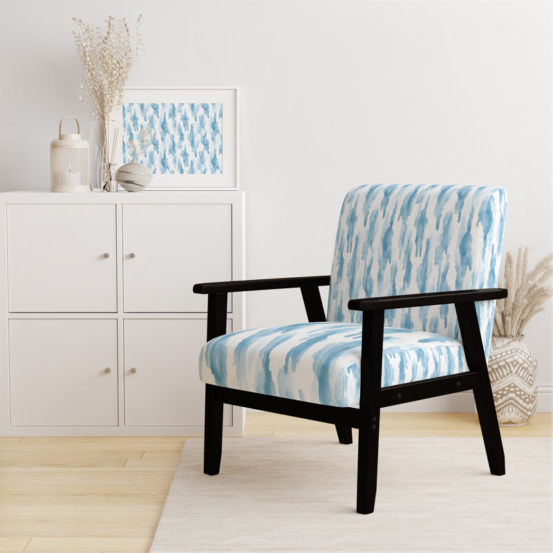 Chaise rembourrée moderne avec accoudoirs bleus Cascade, Accoudoirs carrés noirs