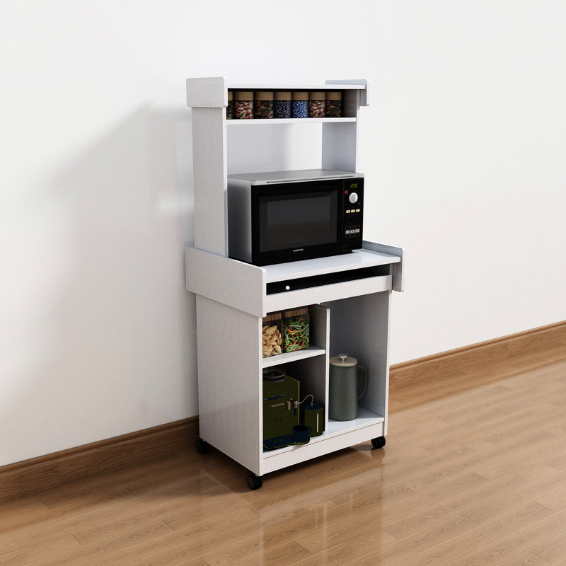 Microwave Cart Coffee Station Computer In White, Incorporating Locking Castors And Gliding Shelf Perfection Cart, With Castor Wheels Capacity