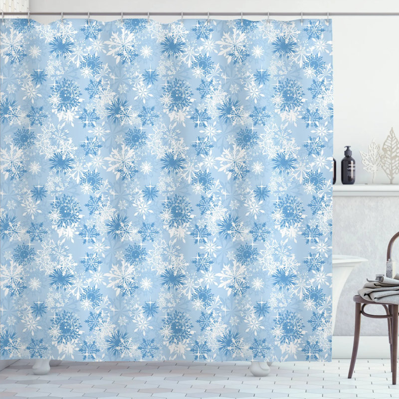 Ensemble de rideau de douche flocon de neige et crochets, H 69 po x l 105 po
