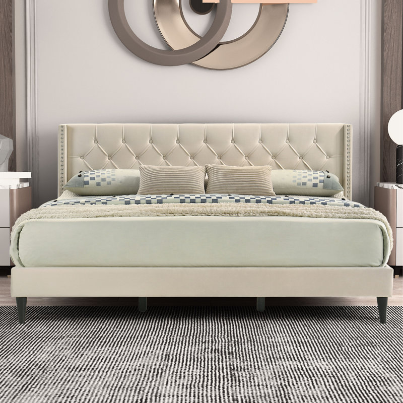 Lukasik Modern Tufted Wingback Upholstered Platform Bed, King
